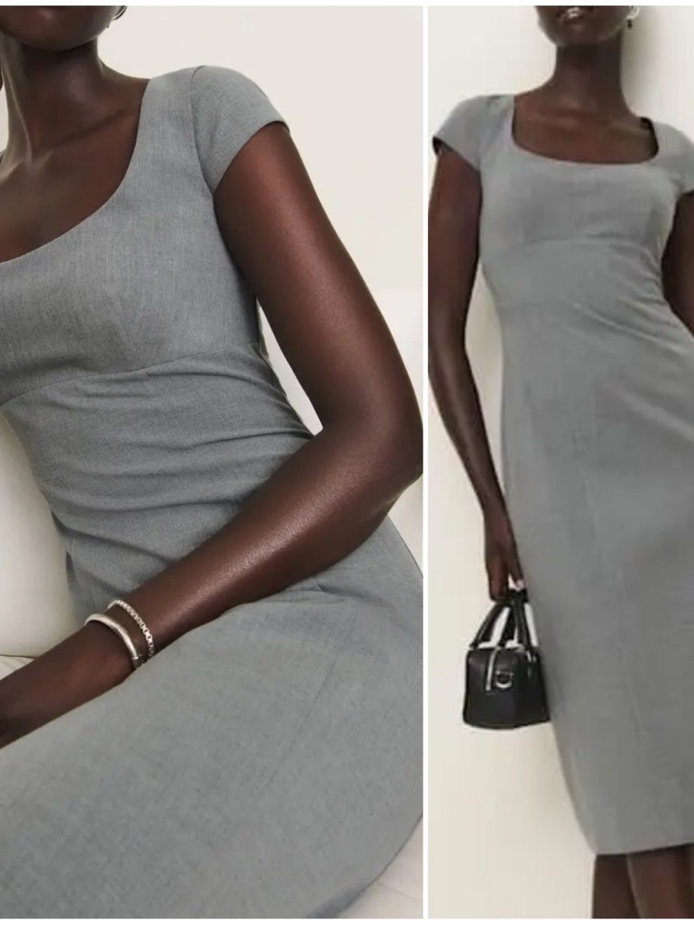 NWT Reformation Size 2 Coco Charcoal Gray Cap Sleeve Pencil Midi Dress